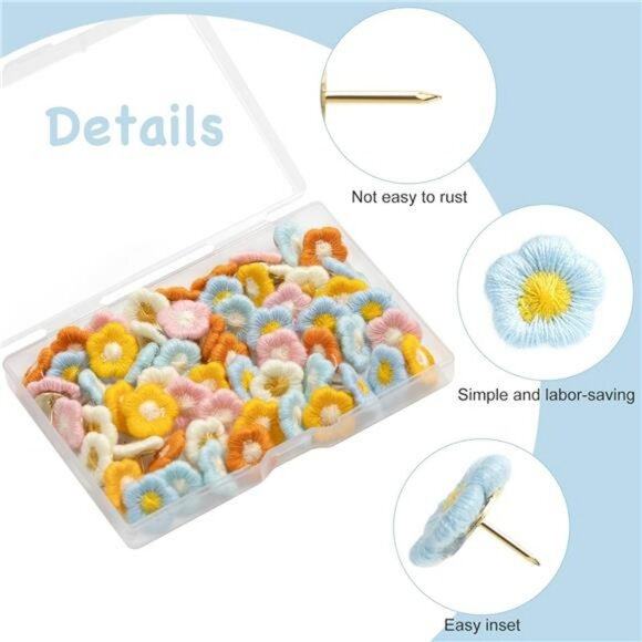 60pcs flower push pins decorative thumb tacks cork board map bulletin board offi - Picture 3 of 7